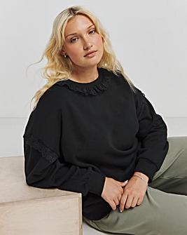 Black Lace Trim Sweatshirt