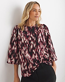 Womens Crew Neck Blouson Sleeve Blouse - Abstract