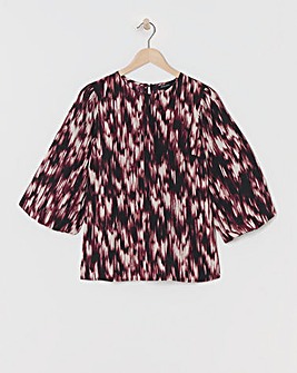 Womens Crew Neck Blouson Sleeve Blouse - Abstract