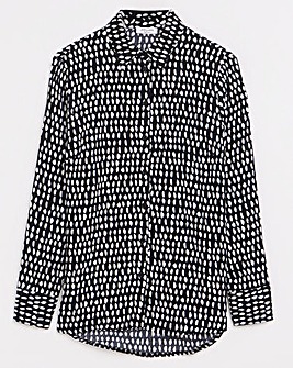 Mono Print Dipped Back Viscose Shirt