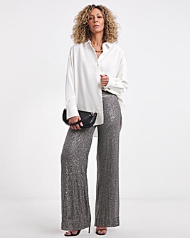 Slate Grey Stretch Sequin Wide Leg Trousers