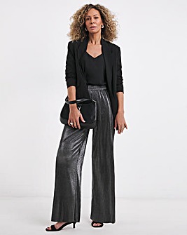 Silver Metallic Plisse Wide Leg Trousers