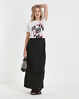 Black Linen Mix Frayed Hem Skirt