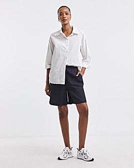 Navy Linen Mix Knee Length Shorts