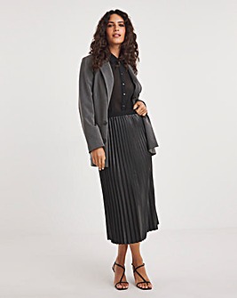 Black Pleated Faux Leather Midi Skirt