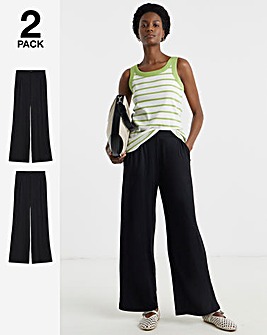 2 Pack Black Jersey Wide Leg Trousers