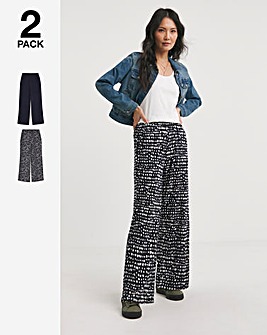 2 Pack Navy/Print Jersey Wide Leg Trousers