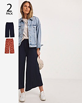 2 Pack Navy/Printed Jersey Culotte Trousers