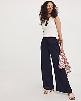 Navy Linen Mix Wide Leg Trousers