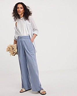 Blue Linen Mix Wide Leg Trousers