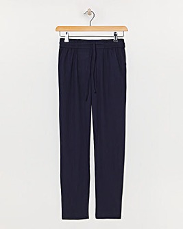 Navy Linen Mix Tapered Trousers