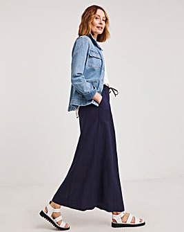 Navy Linen Mix Maxi Skirt