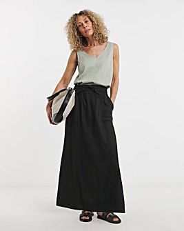 Black Linen Mix Maxi Skirt