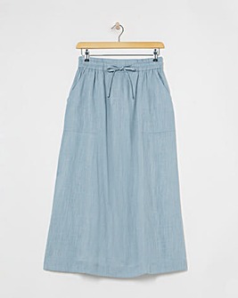 Denim Blue Linen Mix Maxi Skirt