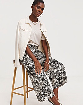 Neutral Mono Printed Linen Mix Wide Leg Culottes