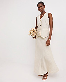 Sand Linen Mix Bias Cut Maxi Skirt