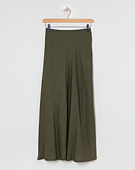Khaki Linen Mix Bias Cut Maxi Slip Skirt