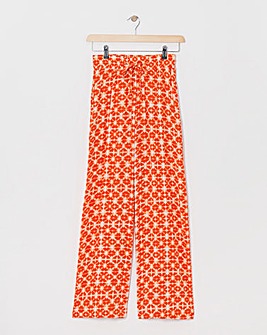 Terracotta Print Crinkle Shirred Waist Wide Leg Trousers