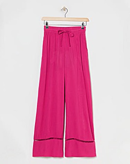 Raspberry Crinkle Shirred Waist Wide Leg Trousers