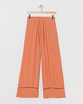 Apricot Crinkle Shirred Waist Wide Leg Trousers