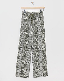 Printed Spun Viscose Pull On Wide Leg Trousers