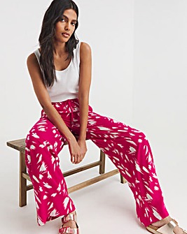 Pink Print Spun Viscose Pull On Wide Leg Trouser