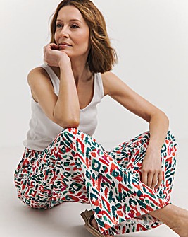 Multi Print Spun Viscose Pull On Wide Leg Trousers