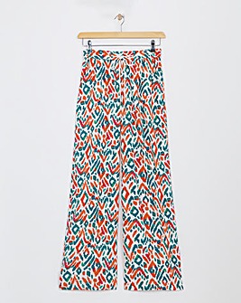 Multi Print Spun Viscose Pull On Wide Leg Trousers