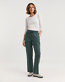 Dark Green Soft Pull On Cargo Trousers