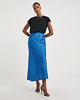 Blue Geo Printed Satin Slip Skirt