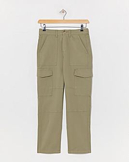 Soft Green Cotton Rich Tapered Utility Trousers with Stretch