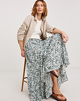 Khaki Print Crinkle Tiered Maxi Skirt