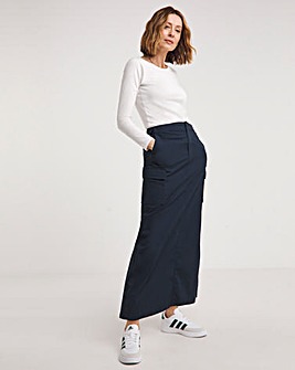 Navy Cotton Rich Utility Midaxi Skirt