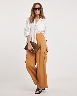 Tobacco Linen Wide Leg Utility Trousers