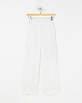 White Linen Wide Leg Utility Trousers