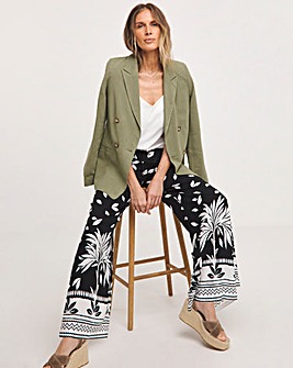 Spun Viscose Broder Print Wide Leg Trousers