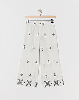 Ivory Embroidered Cotton Mix Culottes