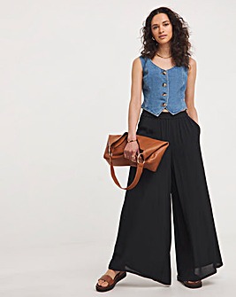 Black Pull On Crinkle Palazzo Trousers