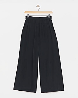 Black Pull On Crinkle Palazzo Trousers