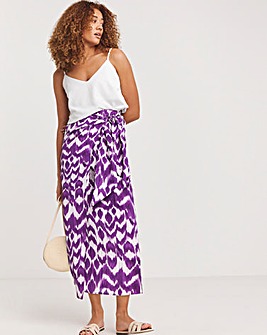 Purple Print Twist Wrap Midi Skirt