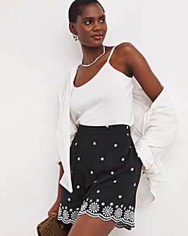 Black Broderie Hem Shorts