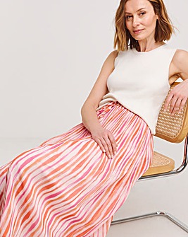 Pink Stripe Plisse Chiffon Midaxi Skirt