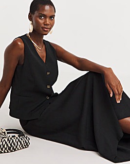 Black Linen Bias Cut Maxi Slip Skirt