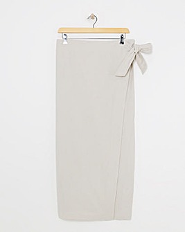 Stone Linen Mix Midi Wrap Skirt