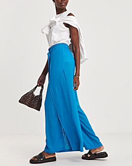 Turquoise Crinkle Wide Leg Wrap Trousers