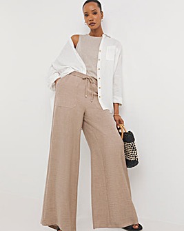 Stone Textured Pull On Wide Leg Trouser