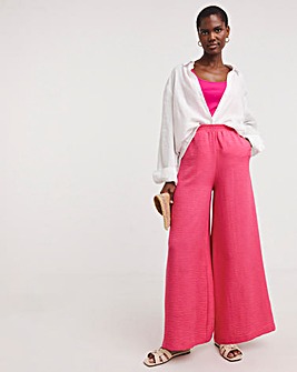 Pink Textured Wide Leg Palazzo Trousers