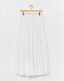 White Crinkle Tiered Maxi Skirt