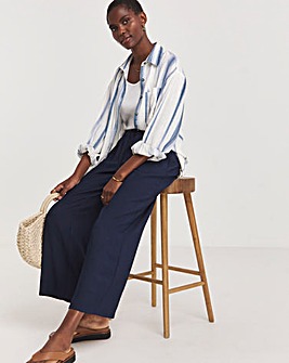 Blue Twill Soft Pull On Wide Leg Trousers