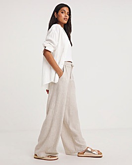 Natural Linen Mix Wide Leg Trousers